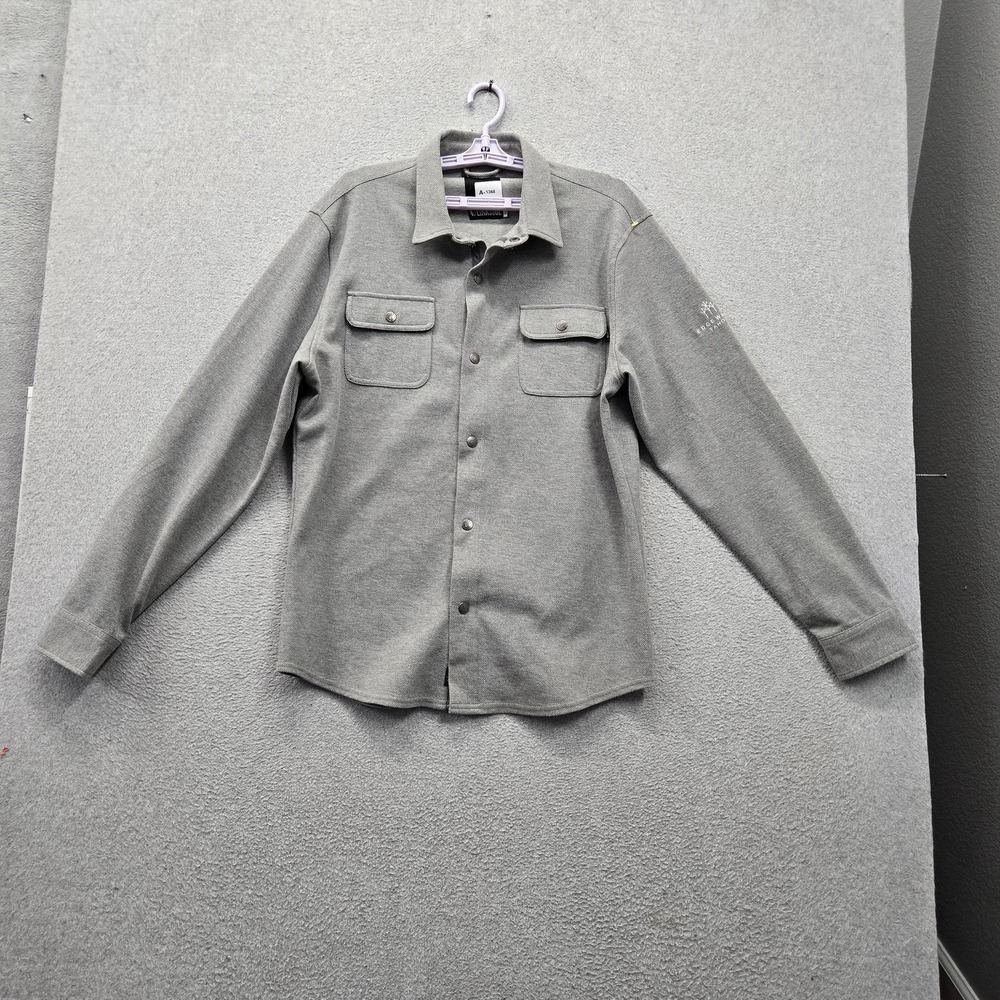Linksoul Men Button Up Shirt L Gray Embroidered Western Logo Long Sleeve